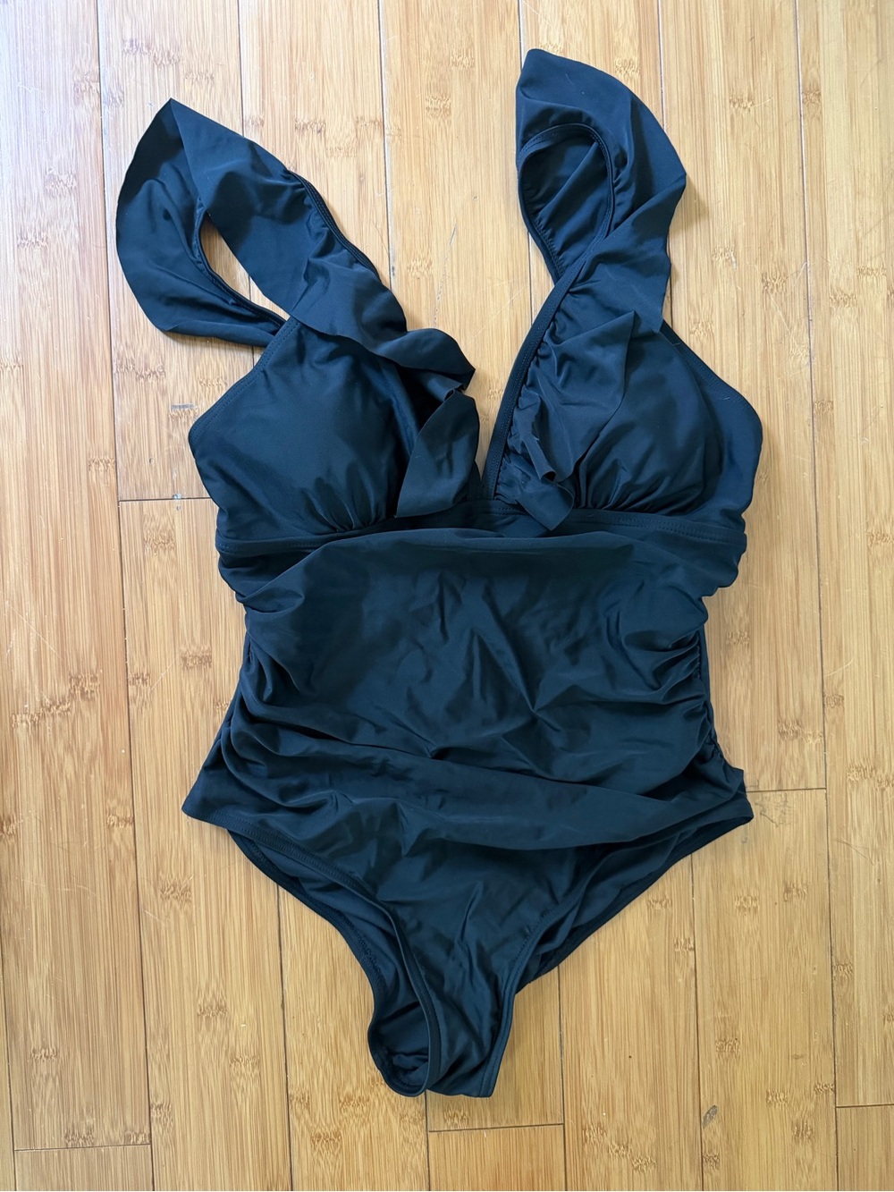 Black Ruffled Straps - One-Piece Swimsuit